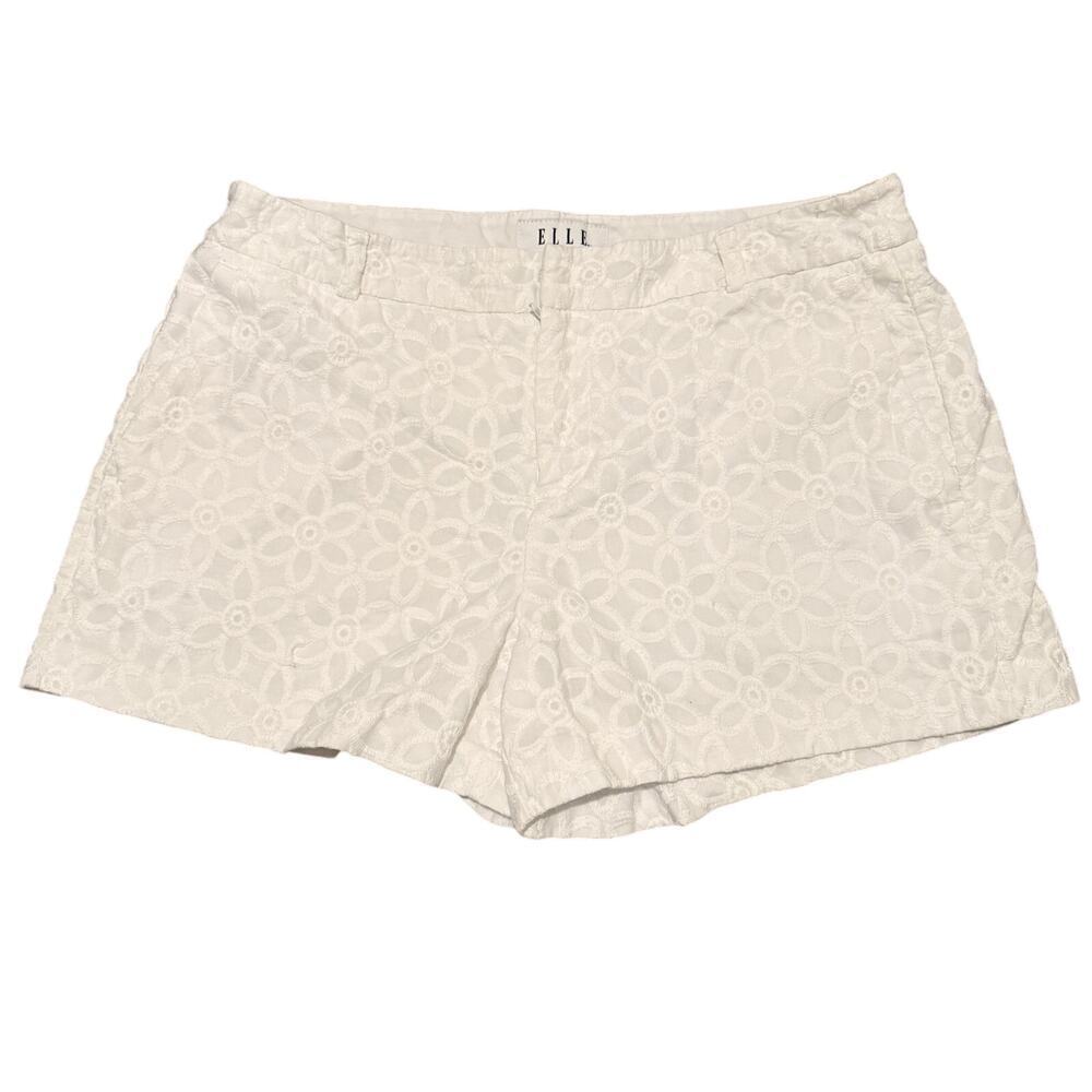 ELLE White Eyelet Embroidered Mid Rise Shorts Size 6 Cotton Lined Boho Summer